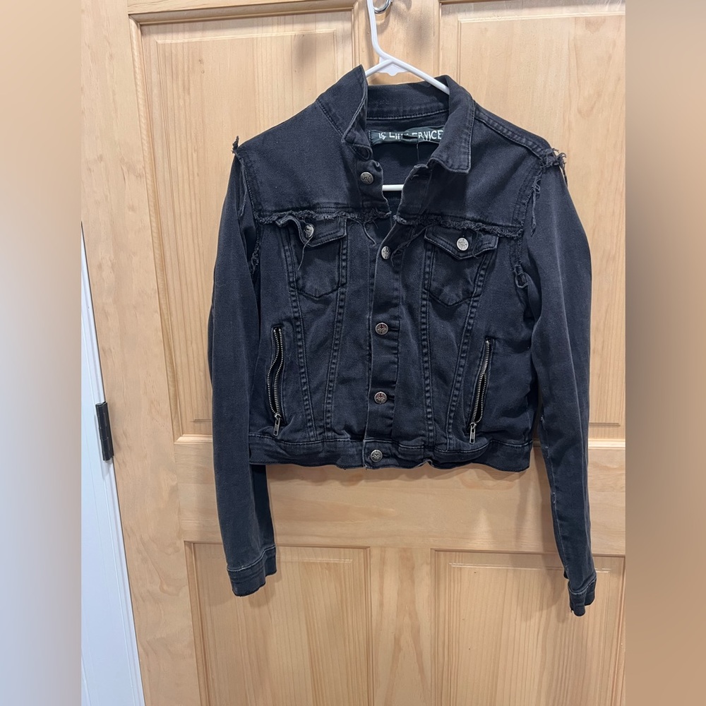 Lip Service Distressed Black Denim Jacket size XL